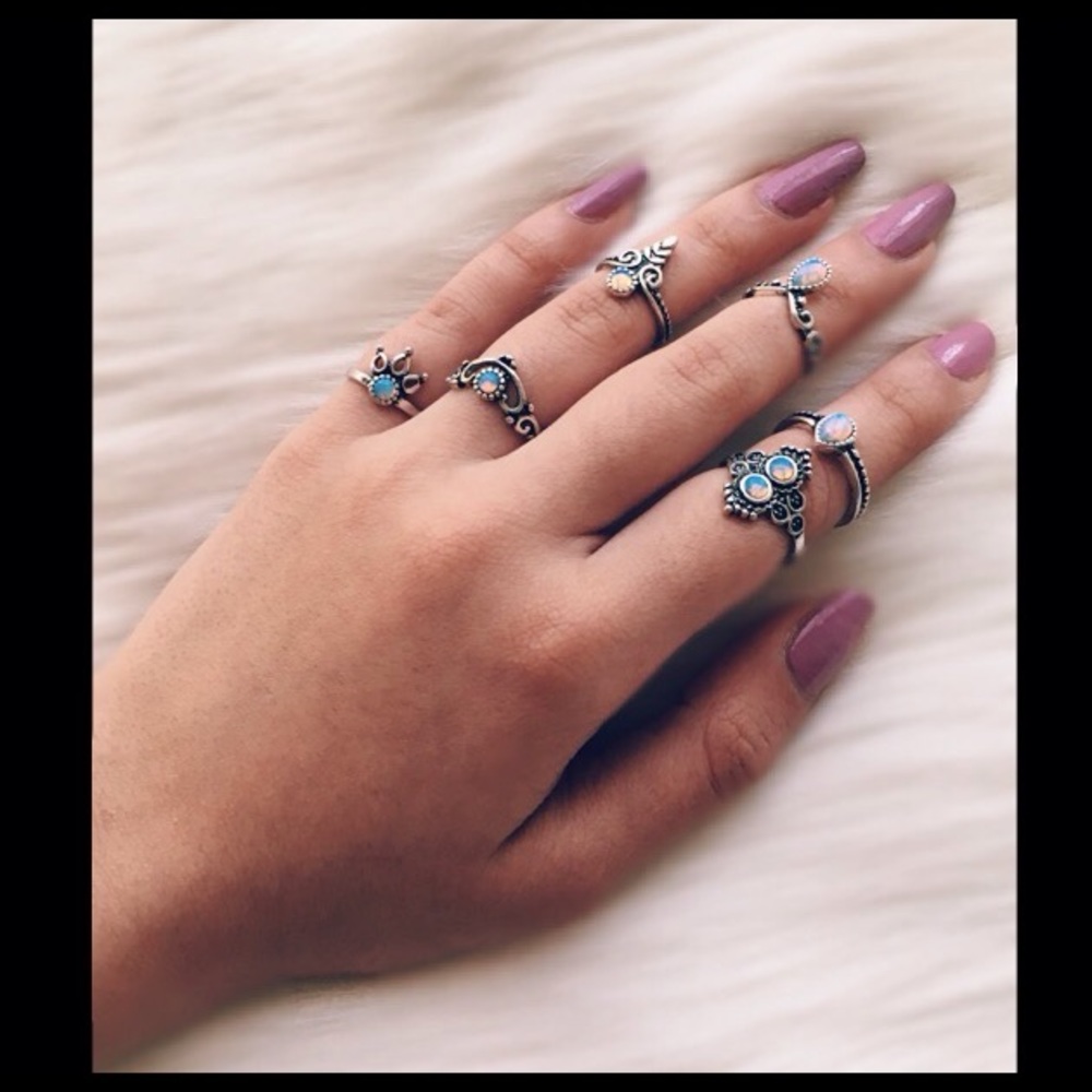 Blue boho mid finger rings set - Picture 3 of 8